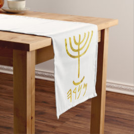 Caminho De Mesa Grande Menorah Mesa Runner White Dourado