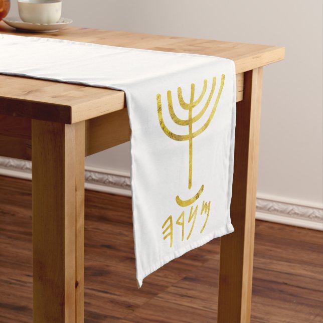 Caminho De Mesa Grande Menorah Mesa Runner White Dourado (No Local)