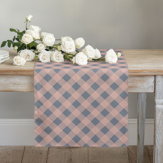 Caminho De Mesa Grande Mesa de Cinza de pêssego Elegante (Elegant Coral Peach Grey Plaid Dining Table Long Table Runner)