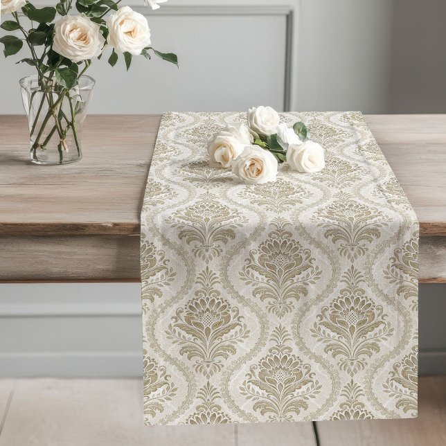 Caminho De Mesa Grande Mesa de legância vitoriana soft Beige Damask (Victorian Elegance Table Runner Soft Beige Damasks)