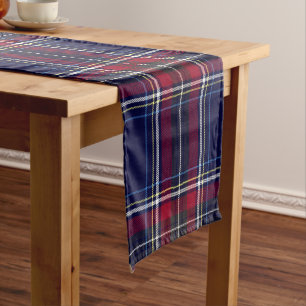 Caminho De Mesa Grande Monograma de Tartan Vermelho Azul em Leão Celta