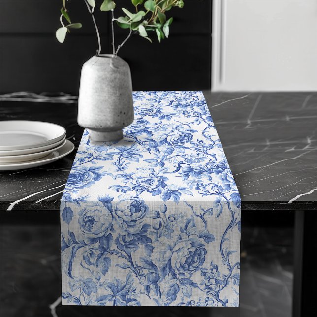 Caminho De Mesa Grande Navy Blue French Toile Roses Floral Table Runner (Navy Blue French Toile Roses Floral Table Runner)