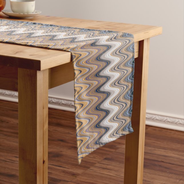Caminho De Mesa Grande Padrão de onda multicores Dourado e azul (No Local)