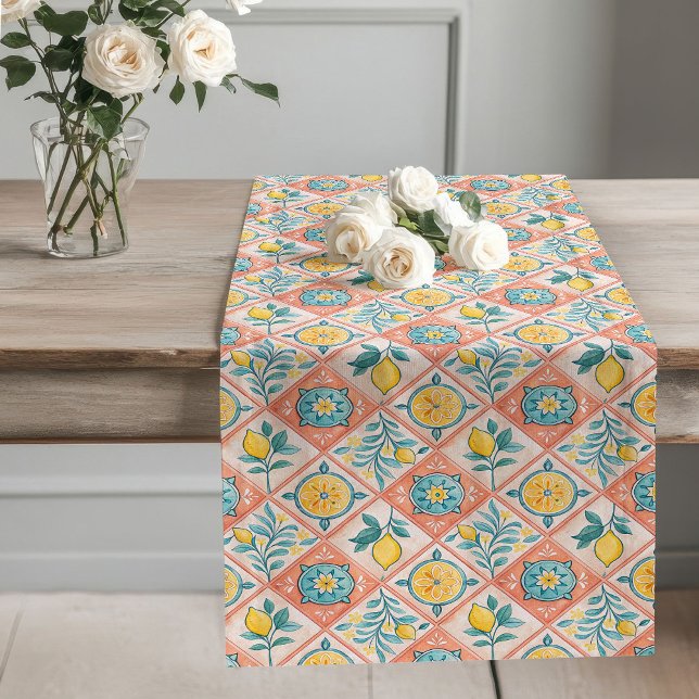 Caminho De Mesa Grande Padrão de Ornamentado inspirado no Mediterrâneo pa (Rustic Lemon Mediterranean-Inspired Ornate Pattern Long Table Runner)