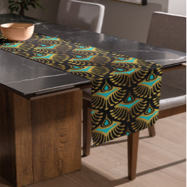 Caminho De Mesa Grande Padrão Dourado e azul de Art Deco a preto