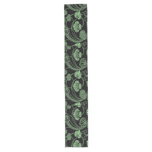 Caminho De Mesa Grande Padrão Floral Antigo Preto e Verde