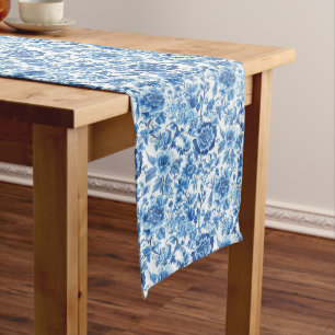 Caminho De Mesa Grande Padrão Floral Clássico Azul do Toile