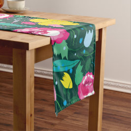 Caminho De Mesa Grande Padrão floral com buquê colorido.