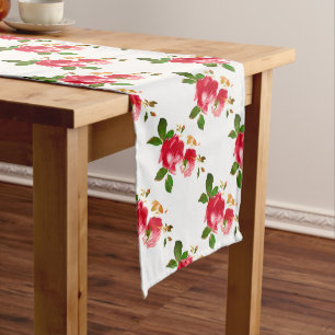 Caminho De Mesa Grande Painted Burgundy Roses Long Table Runner