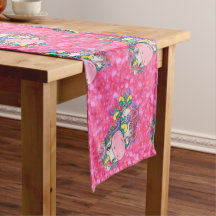 Passeio de Mesa Longo Unicórnio Rosa Pastel Brilha