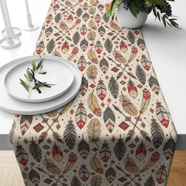 Caminho De Mesa Grande Penas Tribais Negrito Setas Mesa Runnic (Bold Tribal Feathers Arrows Table Runner Ethnic)