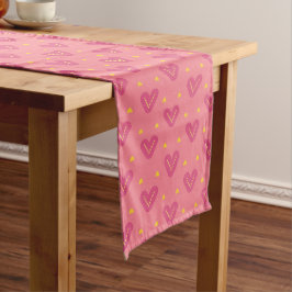 Caminho De Mesa Grande Pink Heart Pattern Table Runner