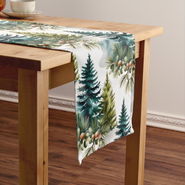 Caminho De Mesa Grande Pino de Aquarela Padrão Elegante Inverno (No Local)