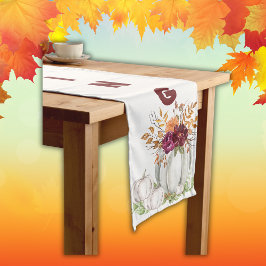 Caminho De Mesa Grande Pumpkin Branco Simples e Ação de Graças Floral |