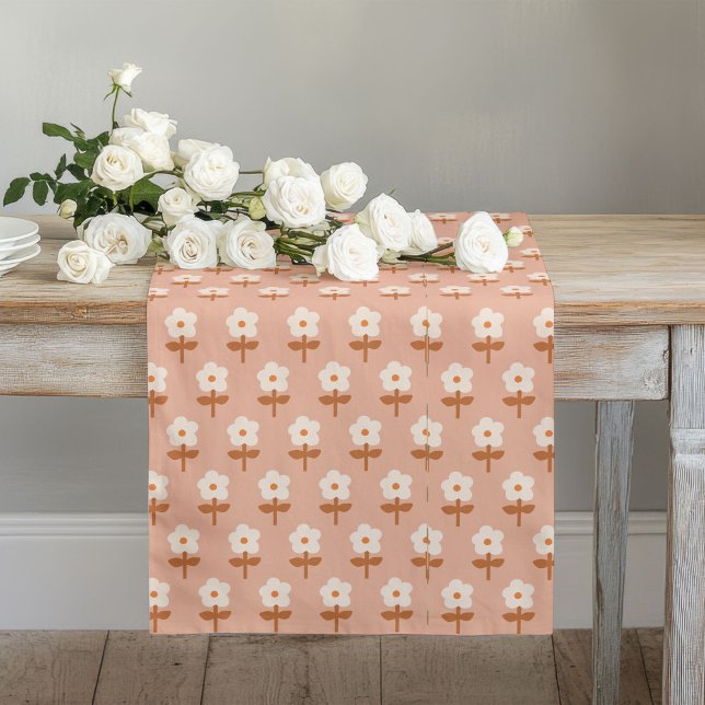 Caminho De Mesa Grande Retro Boho Runner Marrom Verde Vibes Florais (Retro Boho Runner Brown Green Floral Vibes)