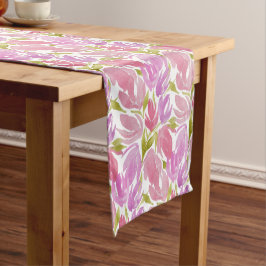 Caminho De Mesa Grande Rosa Fuchsia Roxo Floral Aquarela