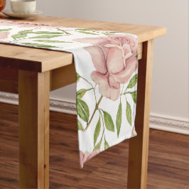 Caminho De Mesa Grande Rosas em Aquarela com Rubor Rosa Suave