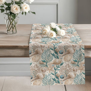 Caminho De Mesa Grande Runner de Mesa da Casa de Praia com Motifs à beira
