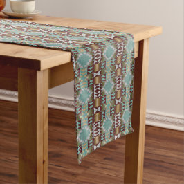 Caminho De Mesa Grande Taupe Brown Turquoise Aqua Blue Padrão Tribal