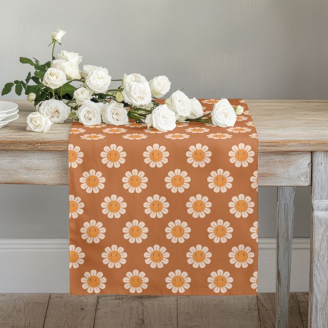 Caminho De Mesa Grande Terracotta Table Runner Groovy Floral 70s Design (Terracotta Table Runner Groovy Floral 70s Design)