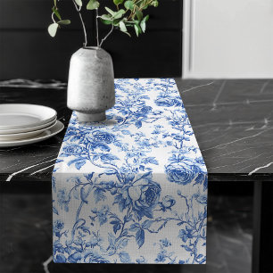 Caminho De Mesa Grande Toalha de Mesa Floral de Rosas Azul Clássico Franc