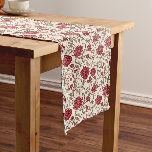 Caminho De Mesa Grande Toile Vermelho sofisticado - Design Floral Elegant (No Local)