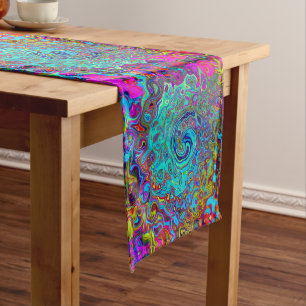 Caminho De Mesa Grande Trippy Sky Blue Abstrato Retro Liquid Swirl