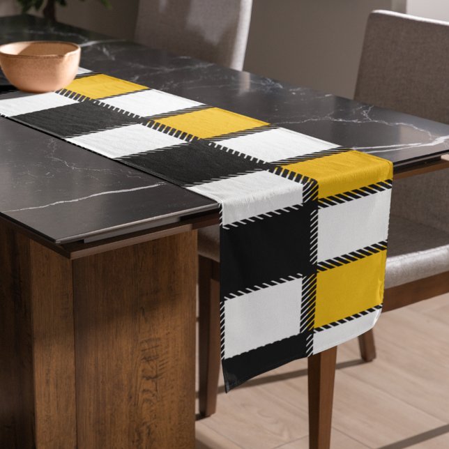 Caminho De Mesa Grande Verificação de Xadrez Preta e Amarela (table runner)