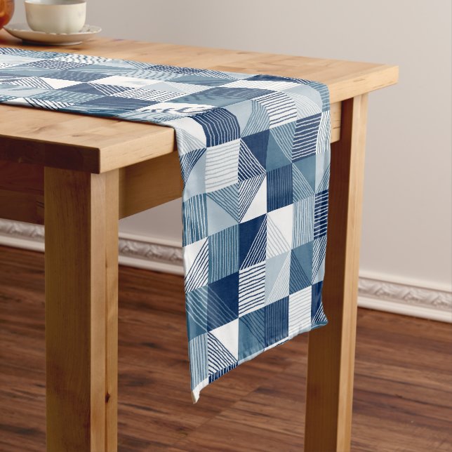 Caminho De Mesa Grande Verificações Geométricas Modernas com Linhas, Azul (No Local)