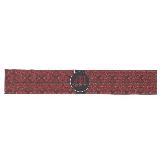 Caminho De Mesa Grande Vermelho clássico Damask (Monograma) (Horizontal)
