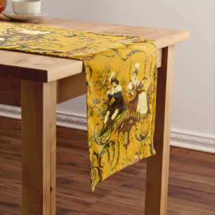 Caminho De Mesa Grande Vintage Floral Vitoriano Amarelo-Amarelo-Dourado f