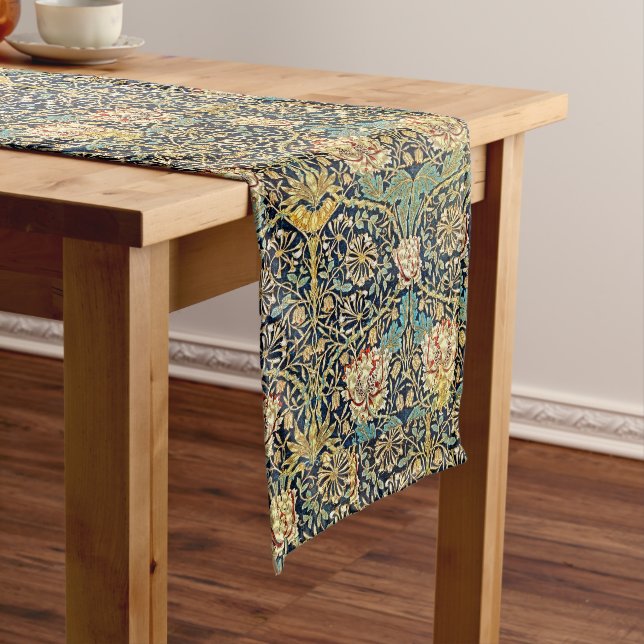 Caminho De Mesa Grande William Morris Floral Padrão Dourado Turquoise Ver (No Local)