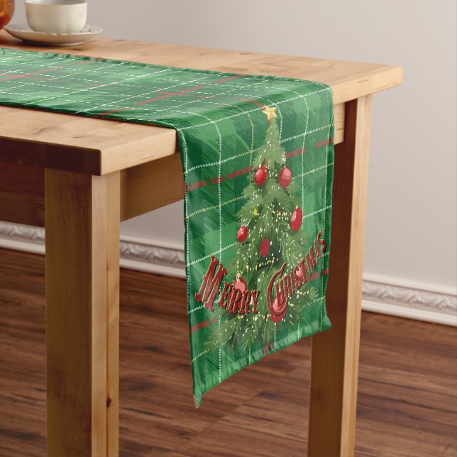 Caminho De Mesa Grande Xadrez de Natal Verde com Vermelho, Dourado, Branc (No Local)