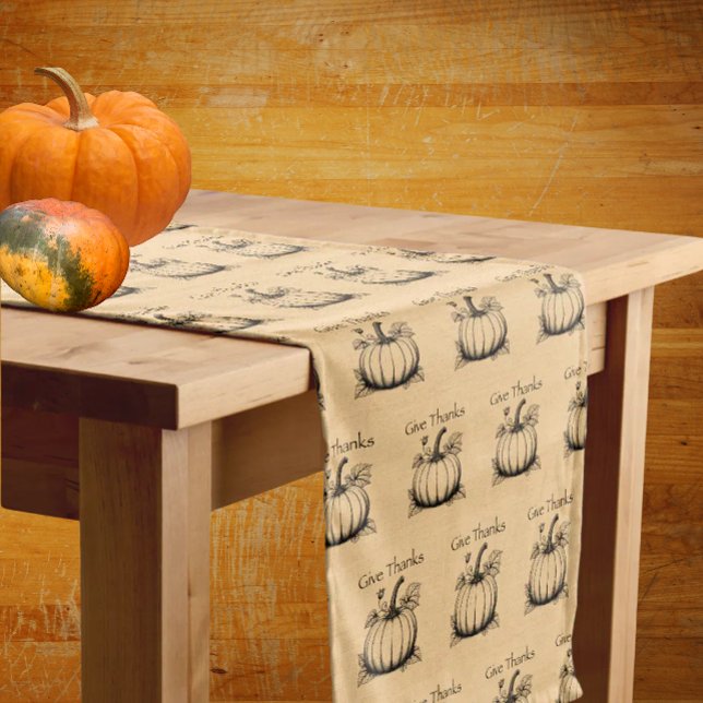 Caminho De Mesa Médio Agradeça Abóboras Country em Falso Burlap  (A simple design is often the best design. Thanksgiving table runner.)