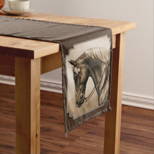 Caminho De Mesa Médio Antigo Quarto Oeste Horse Sepia Brown