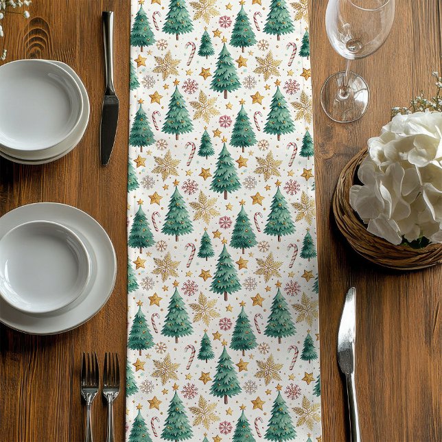 Caminho De Mesa Médio Árvores de Natal Elegantes Runner de Jantar Minima (Elegant Christmas Trees Minimalist Dining Runner)
