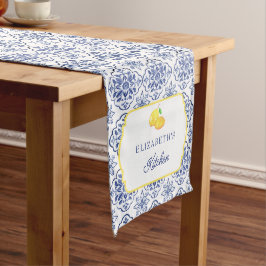 Caminho De Mesa Médio Azulejo Azul Limão Italiano Personalizado Mediterr