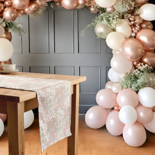 Caminho De Mesa Médio Babys Breath Pérolas e Prosecco Bridal Shower Rosa