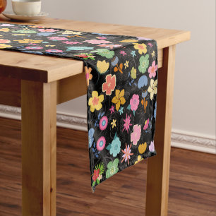 Caminho De Mesa Médio Boho Flowers Padrão B01.b Preto BG