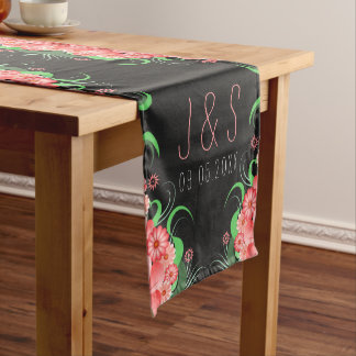 Caminho De Mesa Médio Cantos de Mesa Pretos 16 x 90 Florais, Rosa, Flore