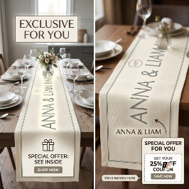 Caminho De Mesa Médio Casamento de Casal Personalizado Minimalista Elega