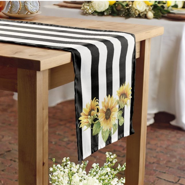 Caminho De Mesa Médio Casamento de Girassol de Black & White Stripe Mini (Criador carregado)