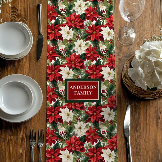 Caminho De Mesa Médio Chic Holiday Table Runner Custom Name Red Green (Chic Holiday Table Runner Custom Name Red Green)