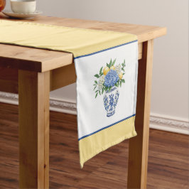 Caminho De Mesa Médio Chinoiserie azul e branca com Hydrangeas