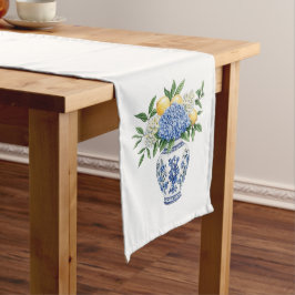 Caminho De Mesa Médio Chinoiserie azul e branca com Hydrangeas