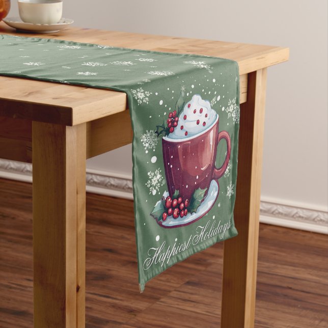 Caminho De Mesa Médio Christmas Cup of Hot Chocolate | Green (No Local)
