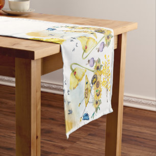 Caminho De Mesa Médio Cozinha d'água Cottagecore Amarelo em branco