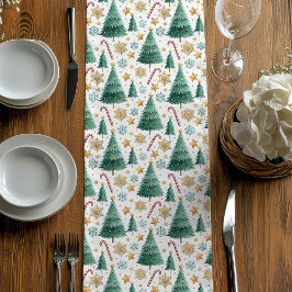 Caminho De Mesa Médio Cozy Christmas Trees Red Green Gold Table Runner