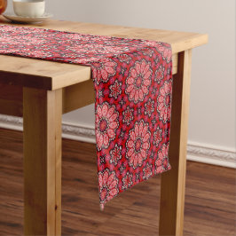 Caminho De Mesa Médio Crimson Floral Tile Pattern in Rich Red Geometric 