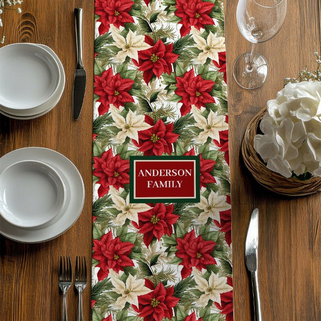 Caminho De Mesa Médio Custom Name Runner Chic Red Green Holiday Look (Custom Name Runner Chic Red Green Holiday Look)